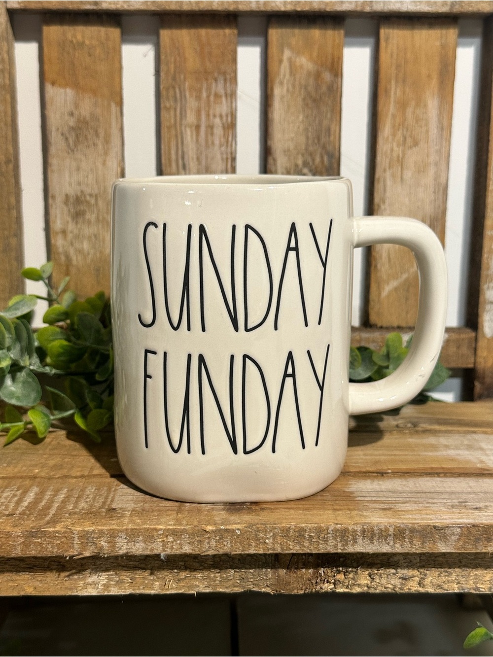 Rae Dunn Cream Ceramic Mug SUNDAY FUNDAY